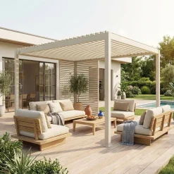 Pergola bioclimatica 3x4m in alluminio + 1 persiana 1m + 1 persiana 1.3m