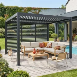 Pergola bioclimatica 3x4m in alluminio e acciaio + 3 persiane 1.3m