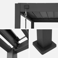 Pergola bioclimatica 3x4m in alluminio + 1 persiana 1m + 1 persiana 1.3m