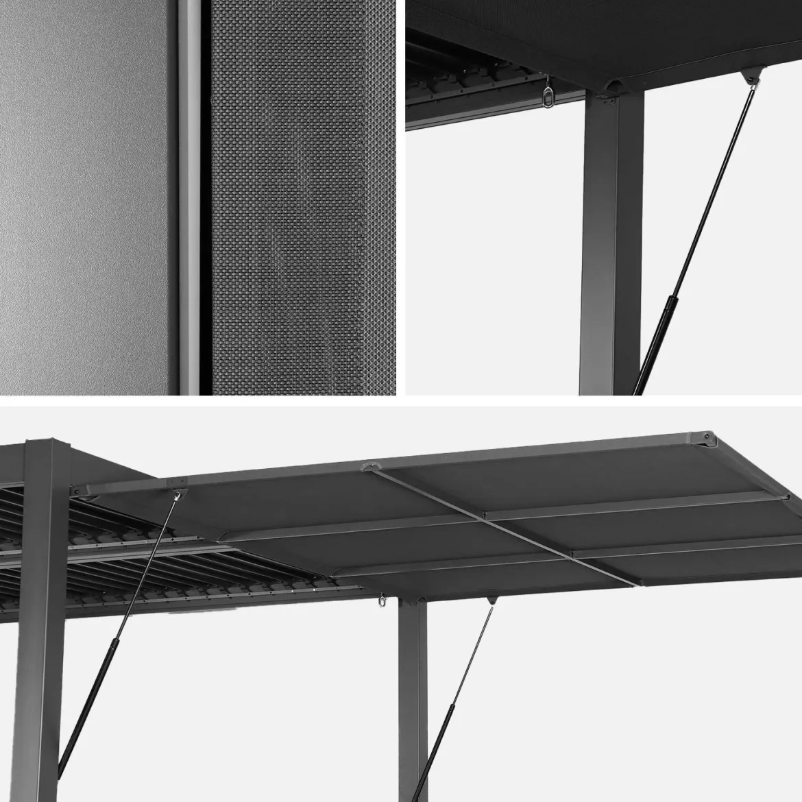 Pergola bioclimatica 3x3m in alluminio e acciaio + tenda 3m