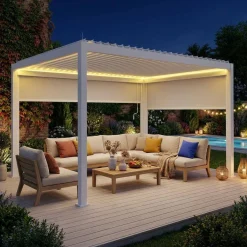 Pergola bioclimatica 3x4m in alluminio LED + tenda 3m + tenda 4m