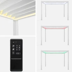 Pergola bioclimatica 3x4m in alluminio LED + tenda 3m + tenda 4m