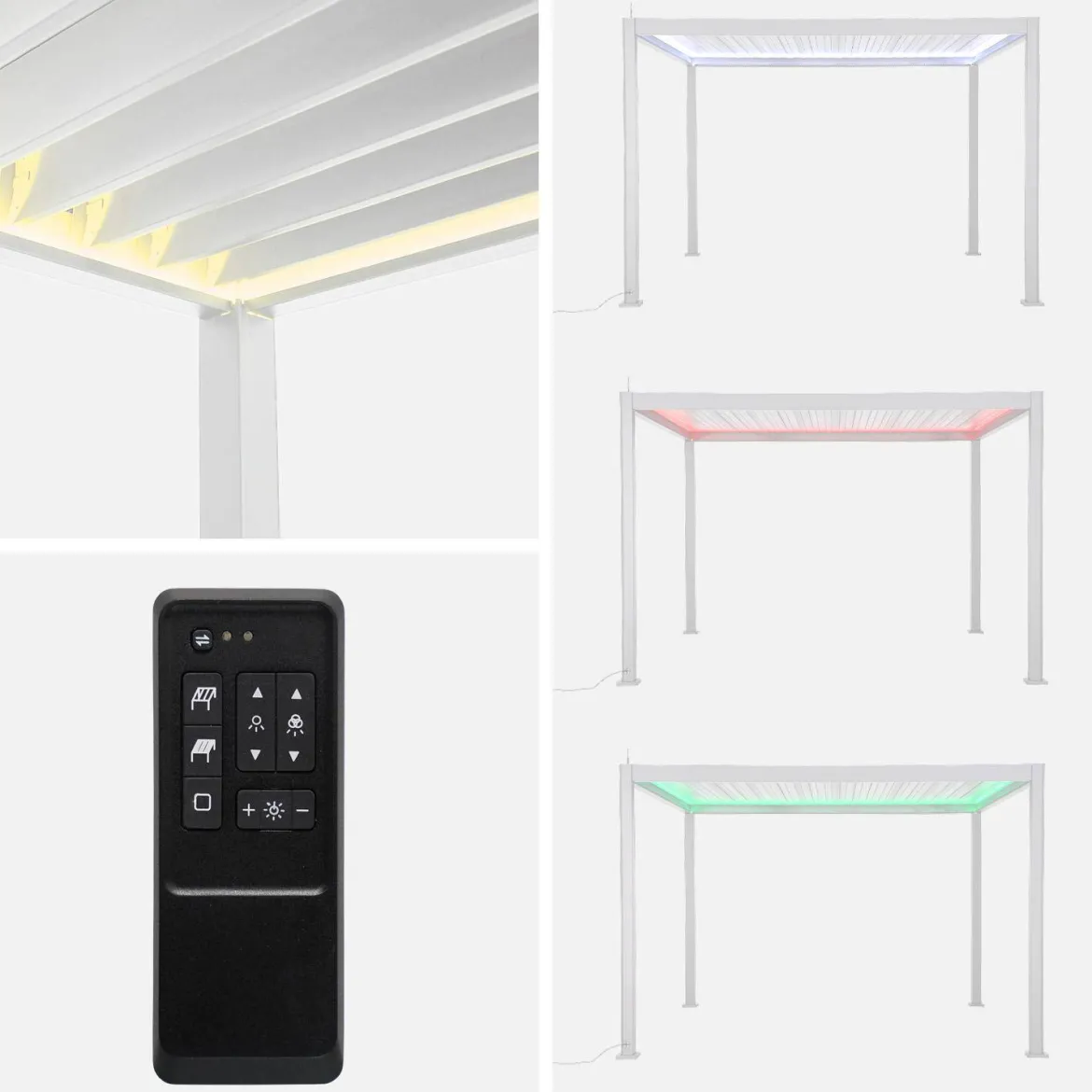 Pergola bioclimatica 3x4m in alluminio LED + tenda 3m + tenda 4m