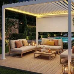 Pergola bioclimatica 3x4m motorizzata in alluminio LED + tenda 4m