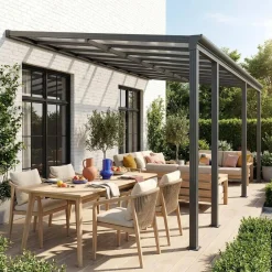 Pergola carport addossata in alluminio 3x6 m con grondaia