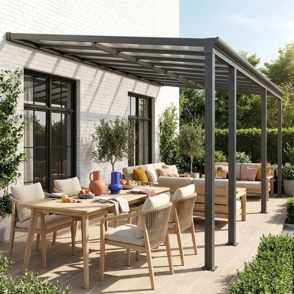 Pergola carport addossata in alluminio 3x6 m con grondaia