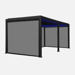 Pergola bioclimatica elettrica 3x6m in alluminio con LED + 4 tende 3m