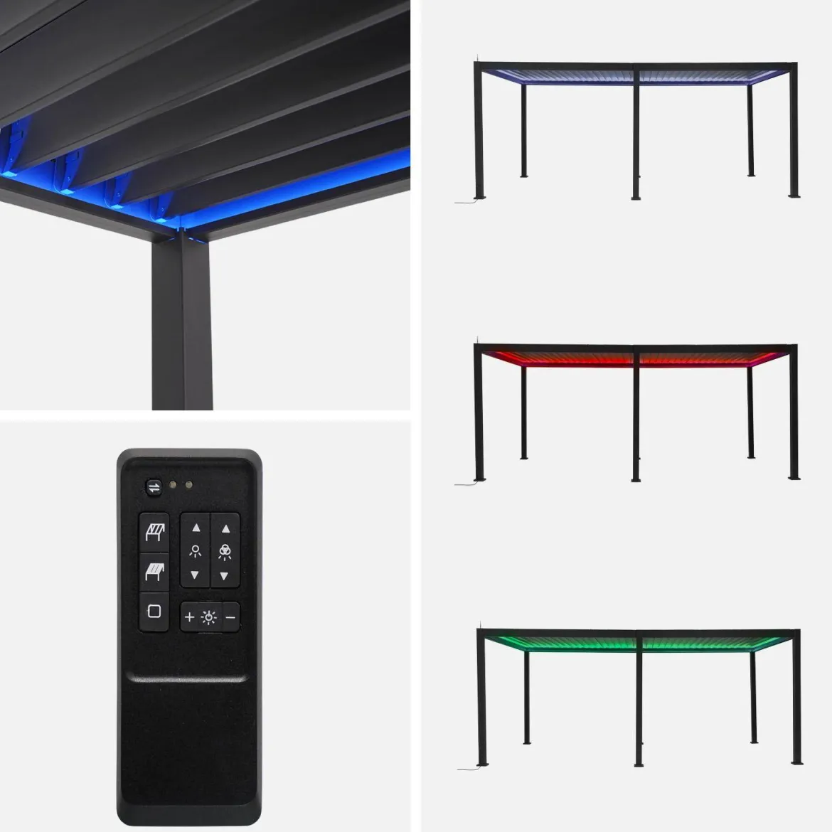 Pergola bioclimatica elettrica 3x6m in alluminio con LED + 4 tende 3m