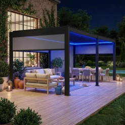 Pergola bioclimatica elettrica 3x6m in alluminio con LED + 4 tende 3m