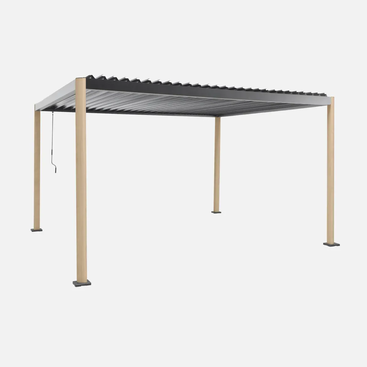 Pergola bioclimatica 3x3m con piedini arrotondati in alluminio e acciaio e lamelle orientabili