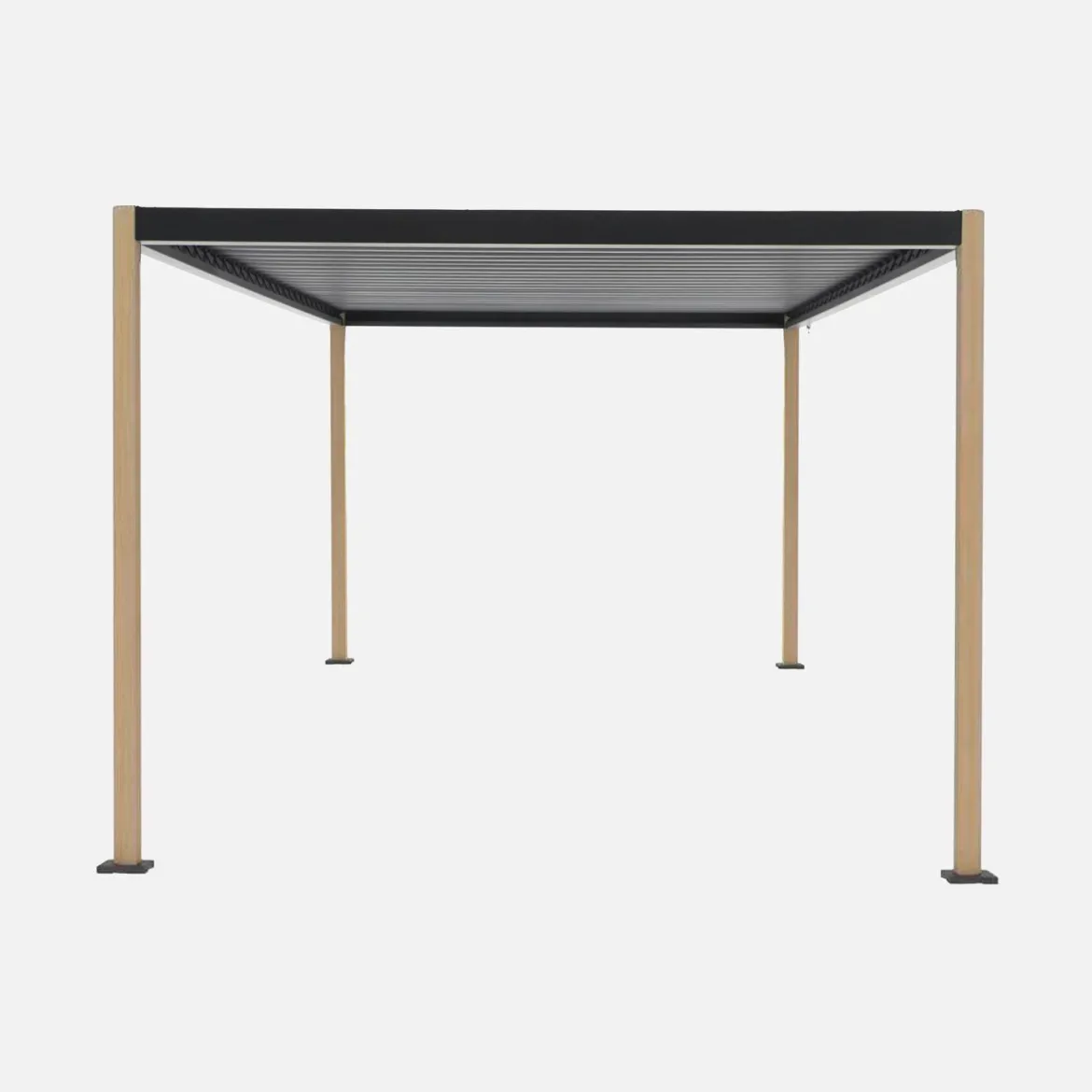 Pergola bioclimatica 3x3m con piedini arrotondati in alluminio e acciaio e lamelle orientabili