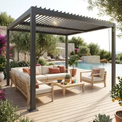 Pergola bioclimatica 3x3m in alluminio e acciaio, lamelle orientabili