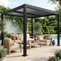 Pergola bioclimatica 3x3m in alluminio e acciaio, lamelle orientabili