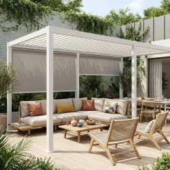 Pergola bioclimatica 3x6m in alluminio + 2 tende 3m