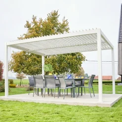 Pergola bioclimatica 3x4m in alluminio e acciaio, lamelle orientabili