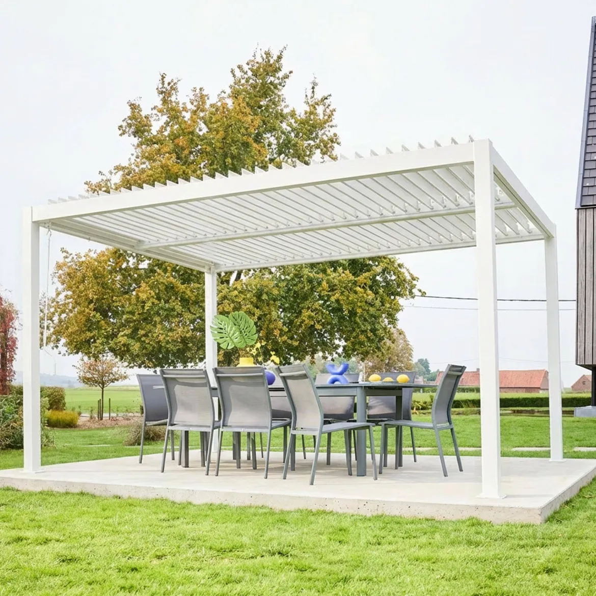 Pergola bioclimatica 3x4m in alluminio e acciaio, lamelle orientabili