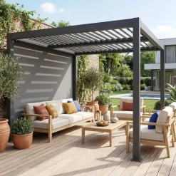 Pergola bioclimatica 3x3m in alluminio e acciaio + tenda 3m