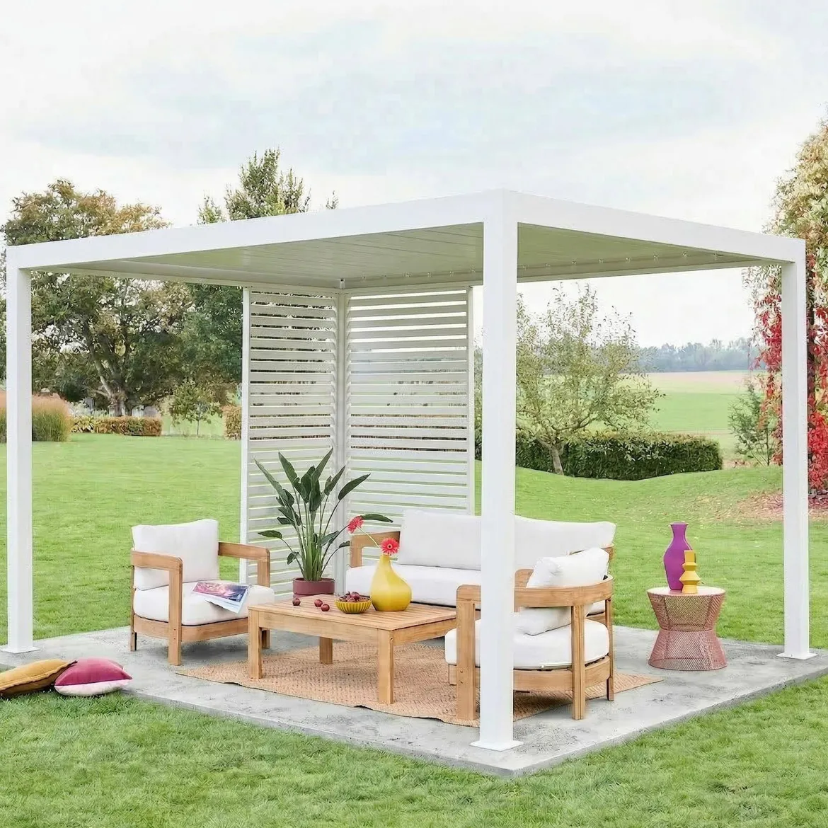 Pergola bioclimatica 3x4m in alluminio + 1 persiana 1m + 1 persiana 1.3m