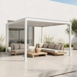 Pergola bioclimatica 3.6x3.6m in alluminio e acciaio con lamelle orientabili