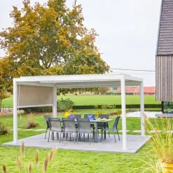 Pergola bioclimatica 3x4m in alluminio e acciaio + tenda 3m