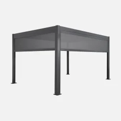Pergola bioclimatica 3x4m in alluminio e acciaio + 1 tenda 3m + 1 tenda 4m