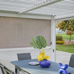 Pergola bioclimatica 3x4m in alluminio e acciaio + 1 tenda 3m + 1 tenda 4m