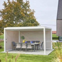 Pergola bioclimatica 3x4m in alluminio e acciaio + 1 tenda 3m + 1 tenda 4m