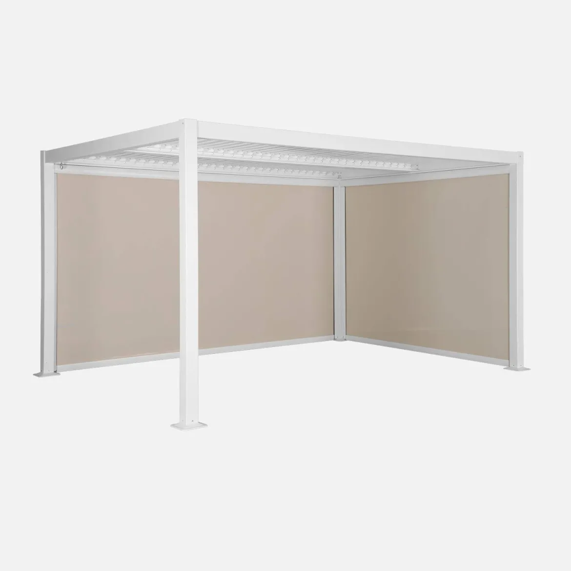 Pergola bioclimatica 3x4m in alluminio e acciaio + 1 tenda 3m + 1 tenda 4m