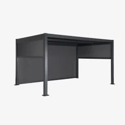 Pergola bioclimatica 3x4m in alluminio e acciaio + 2 tende 3m + 1 tenda 4m