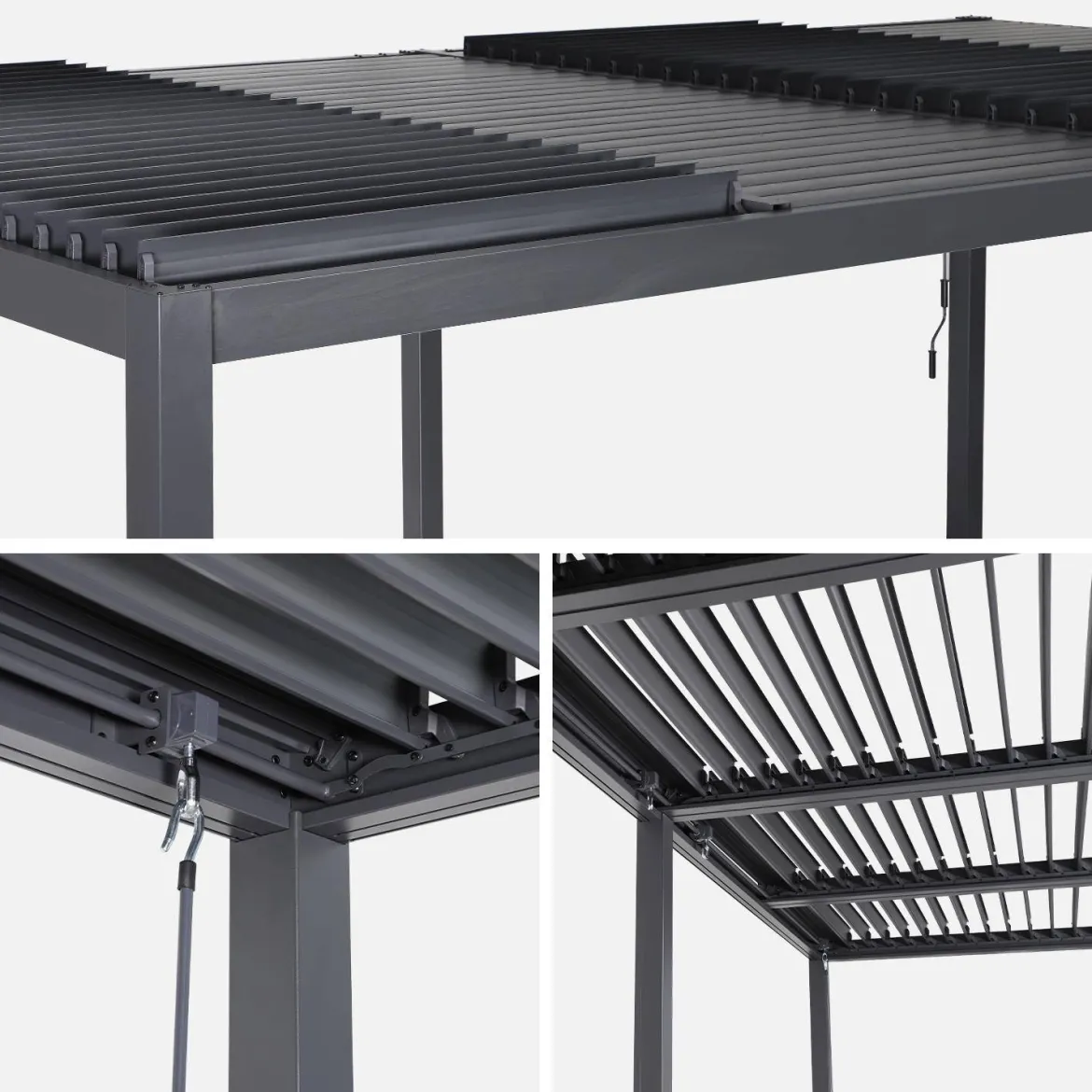 Pergola bioclimatica 3x6m in alluminio e acciaio, lamelle orientabili