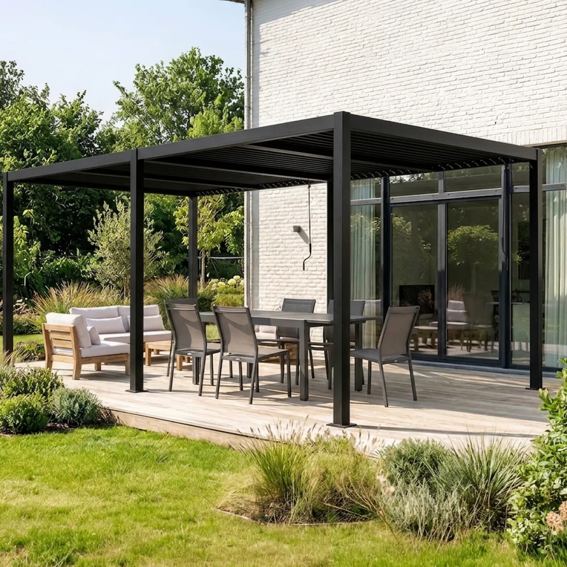Pergola bioclimatica 3x6m in alluminio e acciaio, lamelle orientabili