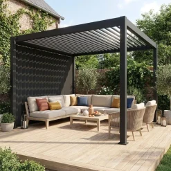 Pergola bioclimatica 3x4m in alluminio + pannello verticale 3m
