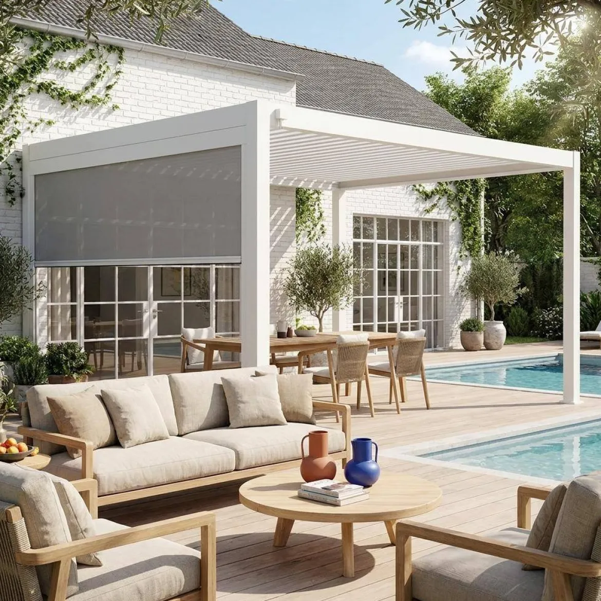 Pergola bioclimatica 3x4m in alluminio + tenda da sole 3m