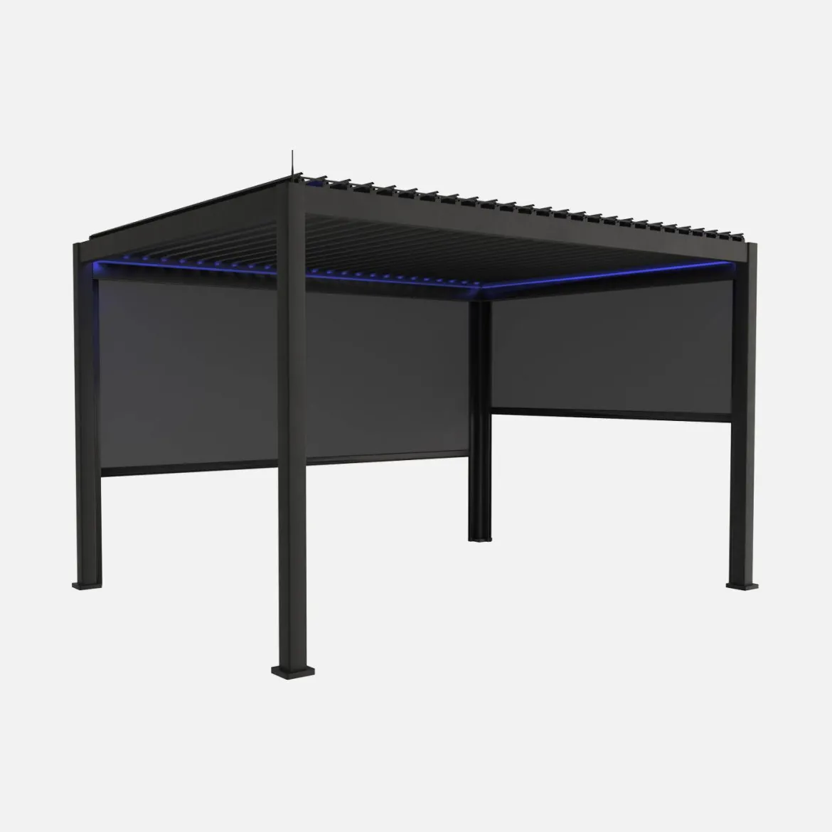 Pergola bioclimatica 3x4m in alluminio LED + tenda 3m + tenda 4m