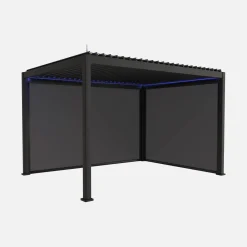 Pergola bioclimatica 3x4m in alluminio LED + tenda 3m + tenda 4m