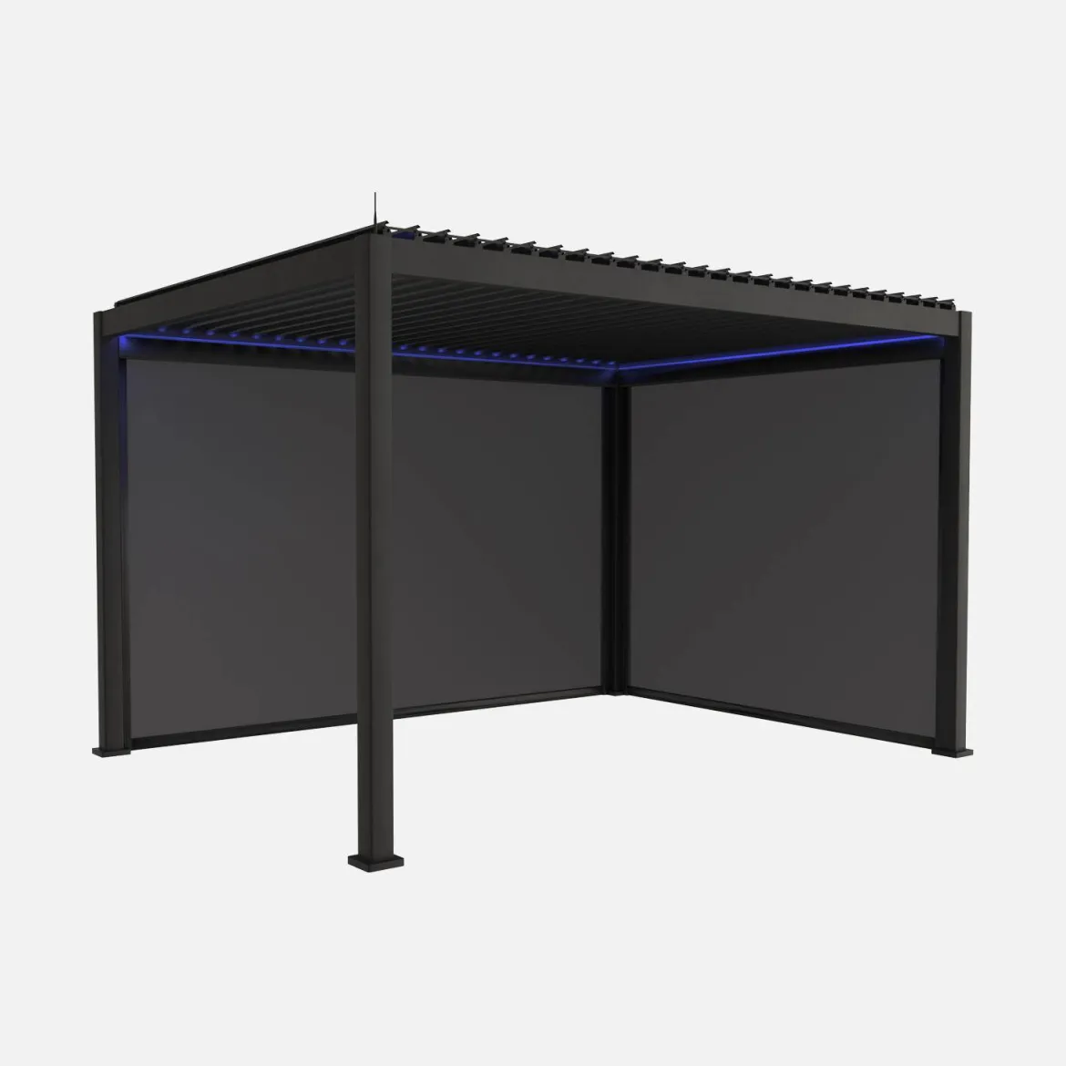 Pergola bioclimatica 3x4m in alluminio LED + tenda 3m + tenda 4m