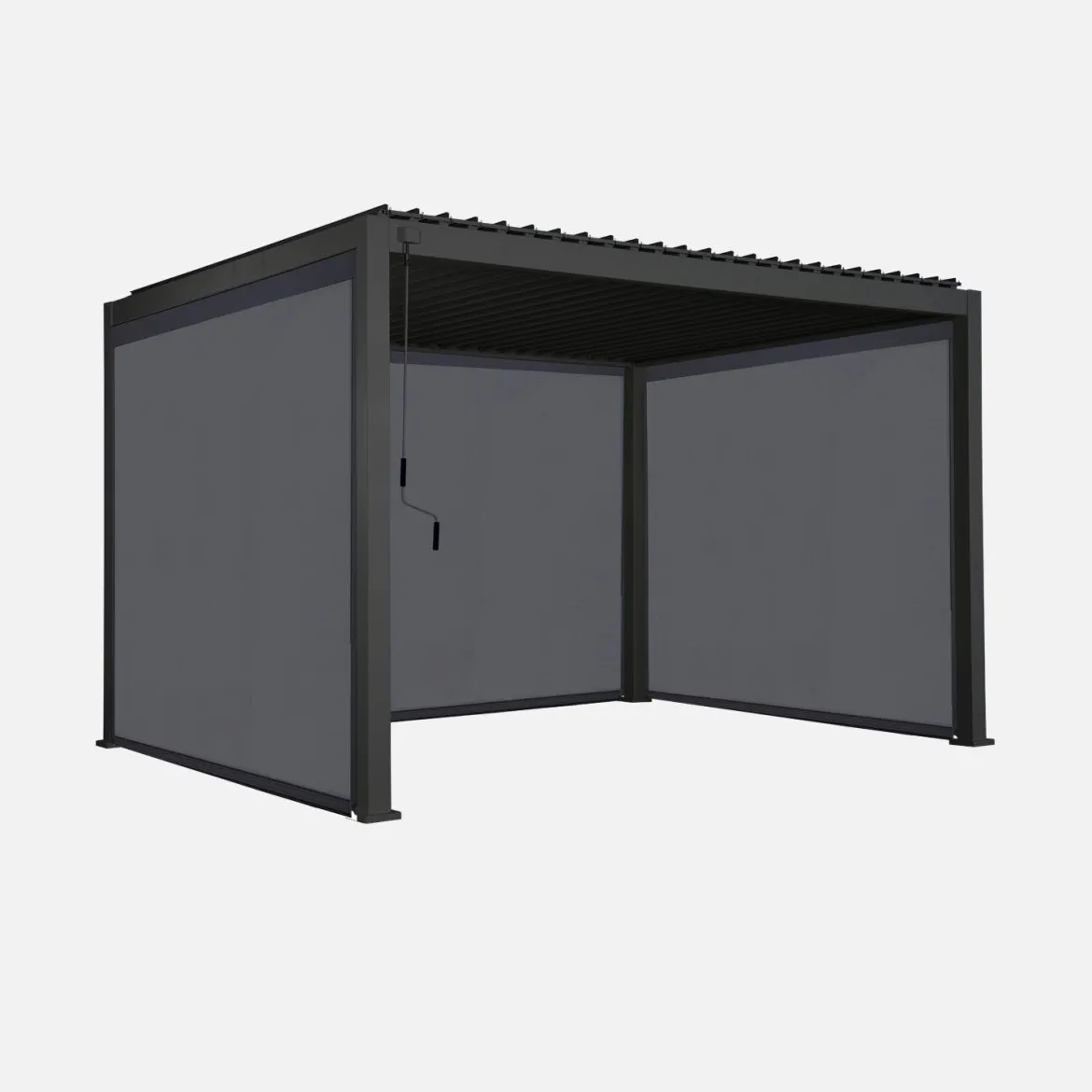 Pergola bioclimatica 3x4m in alluminio + 2 tende da 3m + 1 tenda da 4m