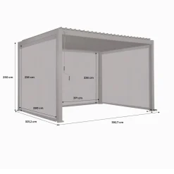 Pergola bioclimatica 3x4m in alluminio + 2 tende da 3m + 1 tenda da 4m