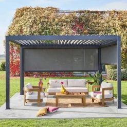 Pergola bioclimatica 3x4m in alluminio + tenda da 3m + tenda da 4m