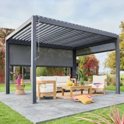 Pergola bioclimatica 3x4m in alluminio + tenda da 3m + tenda da 4m