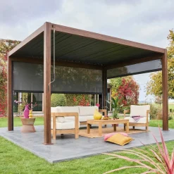 Pergola bioclimatica 3x4m in alluminio + tenda da 3m + tenda da 4m