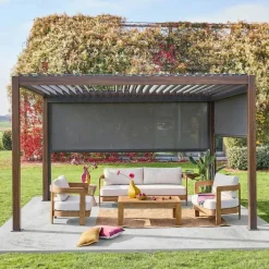 Pergola bioclimatica 3x4m in alluminio + tenda da 3m + tenda da 4m