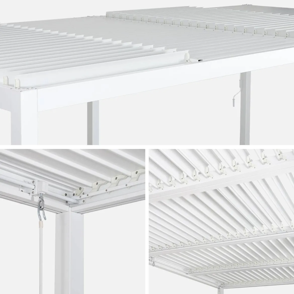 Pergola bioclimatica 3x6m in alluminio e acciaio + 4 tende 3m