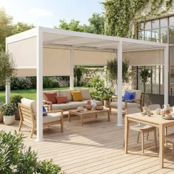 Pergola bioclimatica 3x6m in alluminio e acciaio + 4 tende 3m