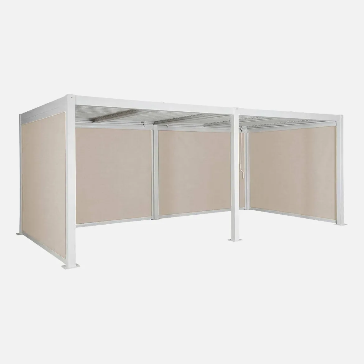 Pergola bioclimatica 3x6m in alluminio e acciaio + 4 tende 3m