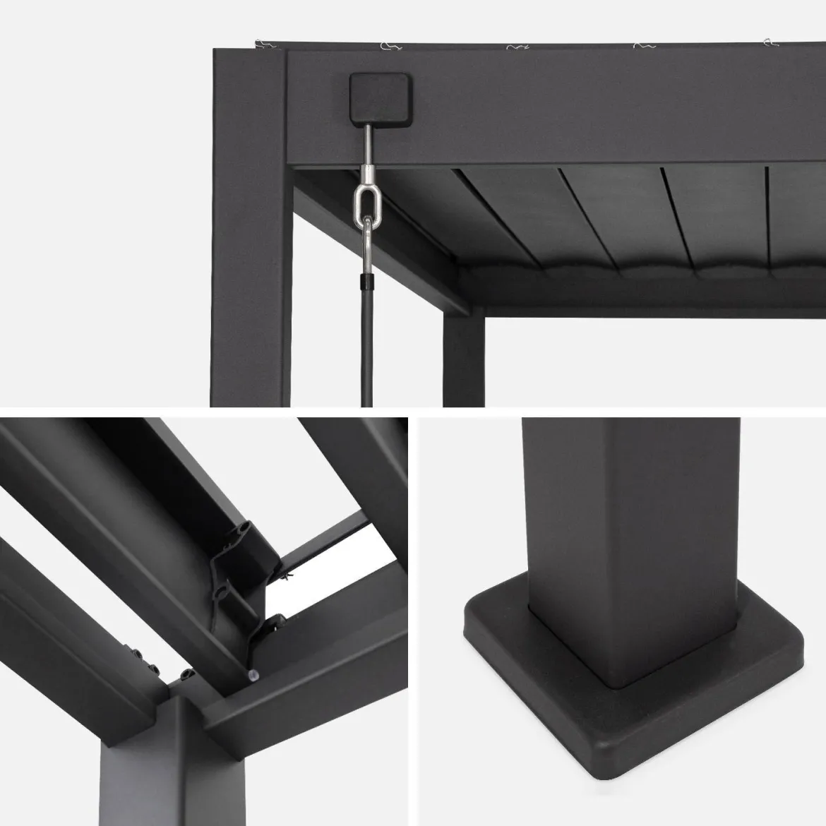 Pergola bioclimatica 3x3m in alluminio V2 + tenda 3m