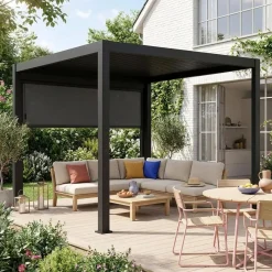 Pergola bioclimatica 3x3m in alluminio V2 + tenda 3m