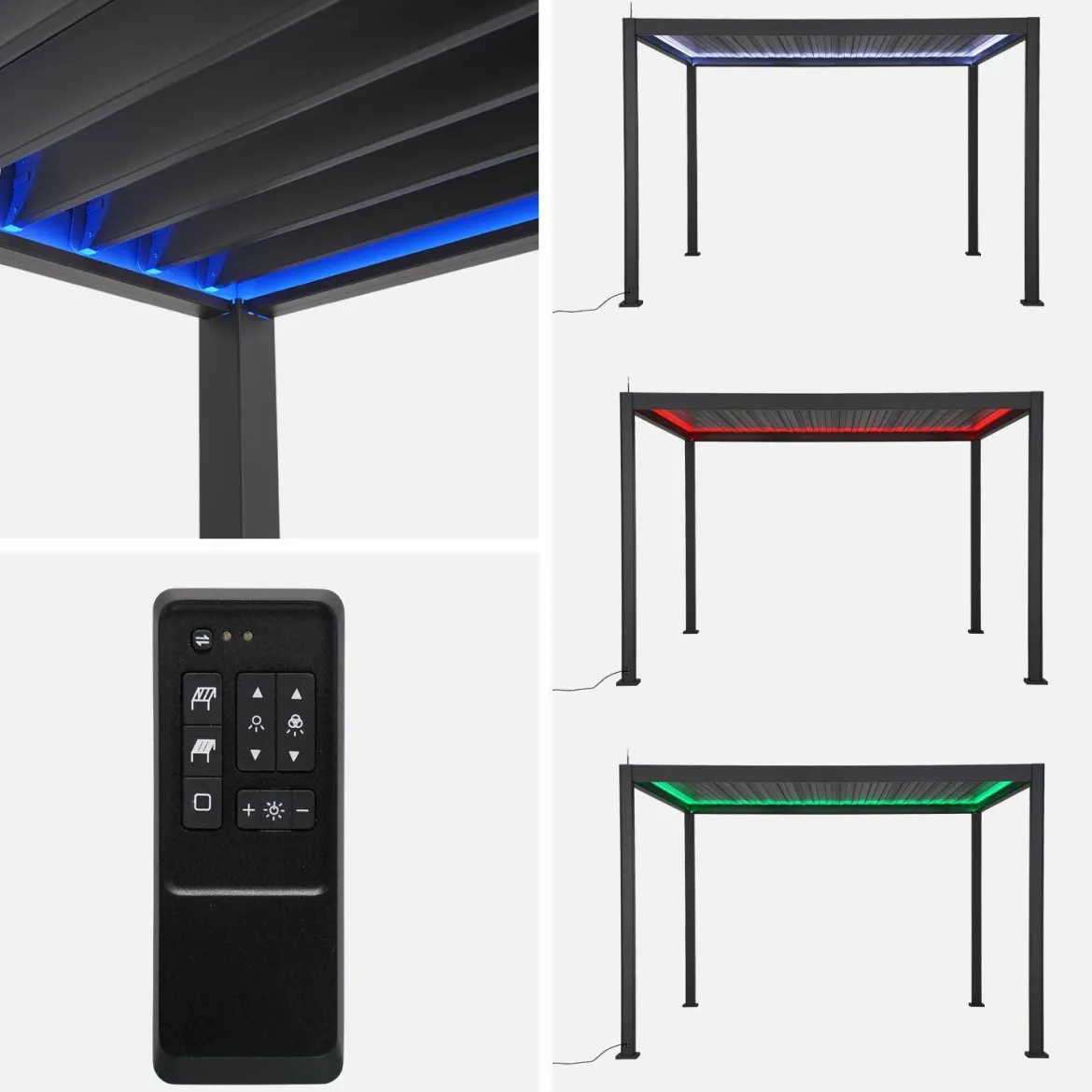 Pergola bioclimatica 3x4m motorizzata in alluminio LED + tenda 4m