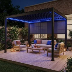 Pergola bioclimatica 3x4m motorizzata in alluminio LED + tenda 4m