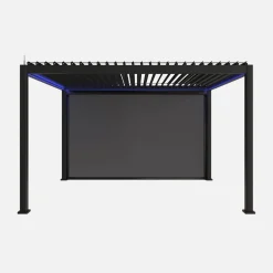 Pergola bioclimatica 3x4m motorizzata in alluminio LED + tenda 4m
